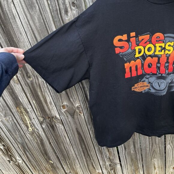 Vintage 90s Harley Davidson Engine Size Matters Black Shirt XXL Single Stich USA - Picture 3 of 16